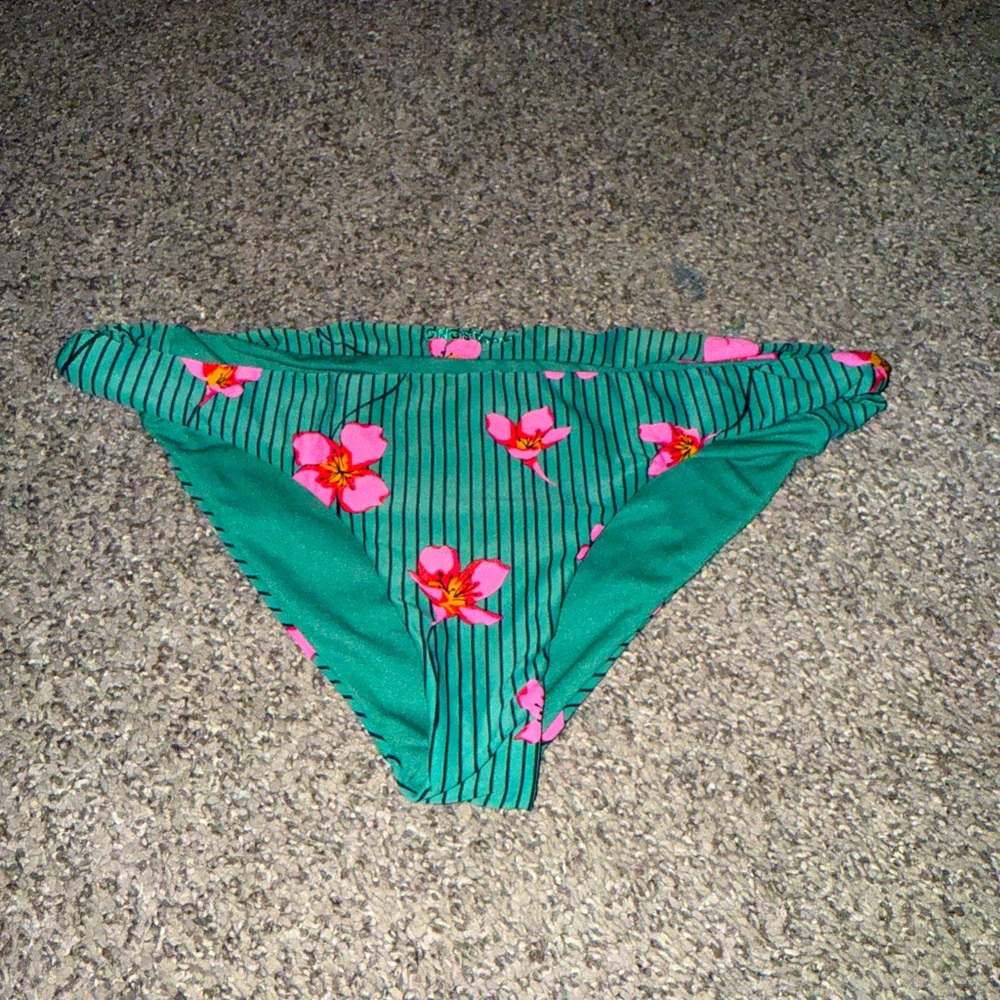 jade green pinstripe with hot pink flowers reversible bikini bottoms billabong